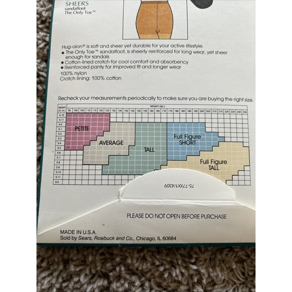 LOT Sears Hug-alon AVERAGE Sandalfoot The Only Toe Nylon Pantyhose OFF BLACK A25 - Picture 5 of 5